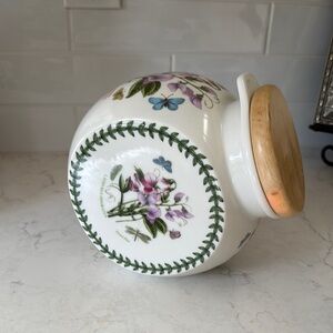 Floral Ceramic Jar with Wooden Lid
